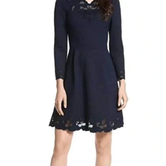 Ted Baker Emey Fit & Flare Dress in Navy TB 4 US 10 Long sleeve - Picture 8 of 9